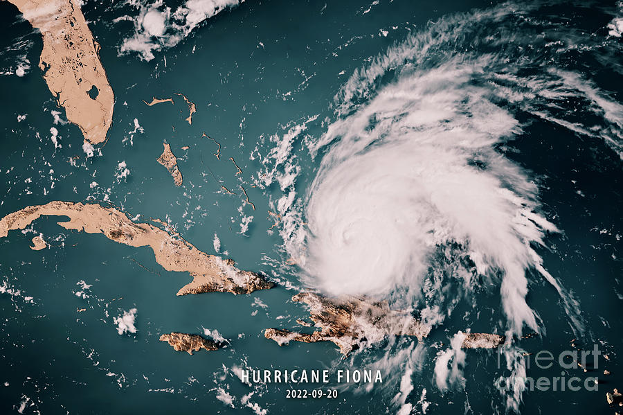 Map Digital Art - Hurricane Fiona Cloud Map Caribbean Sea 3D Render Neutral by Frank Ramspott
