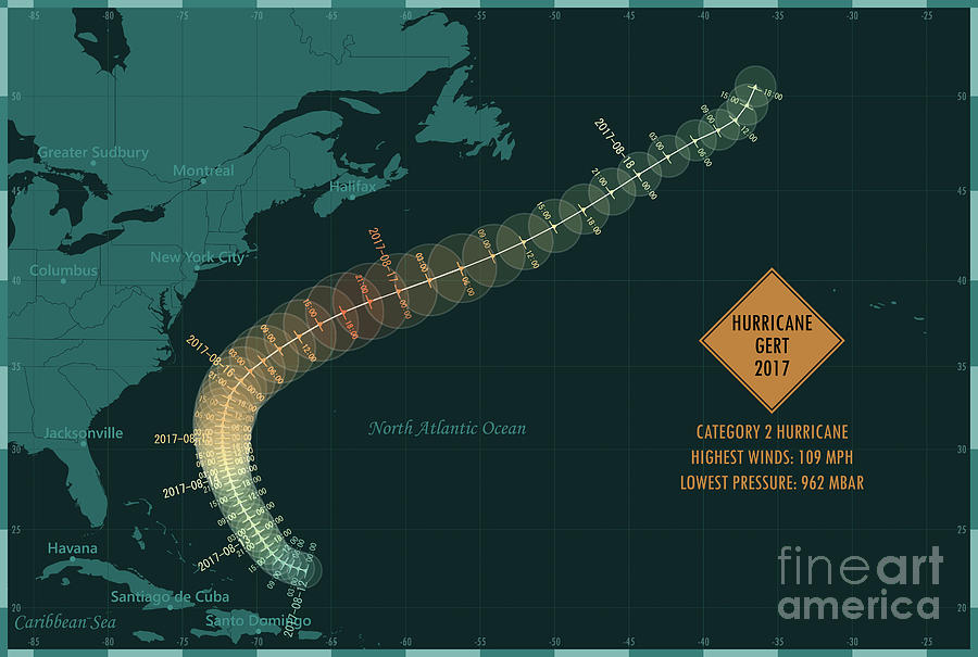 Hurricane Gert 2017 Track North Atlantic Ocean Infographic Digital Art ...