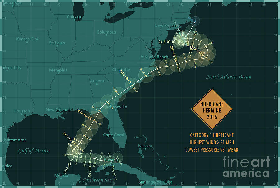 Hurricane Hermine 2016 Track North Atlantic Ocean Infographic Digital ...