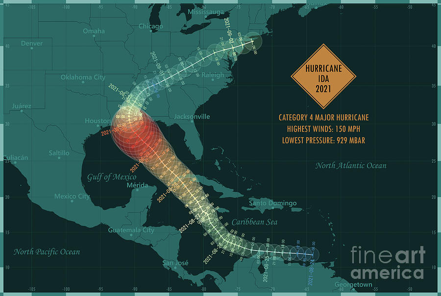 Hurricane Ida 2021 Track Map Caribbean Sea Infographic Digital Art by ...