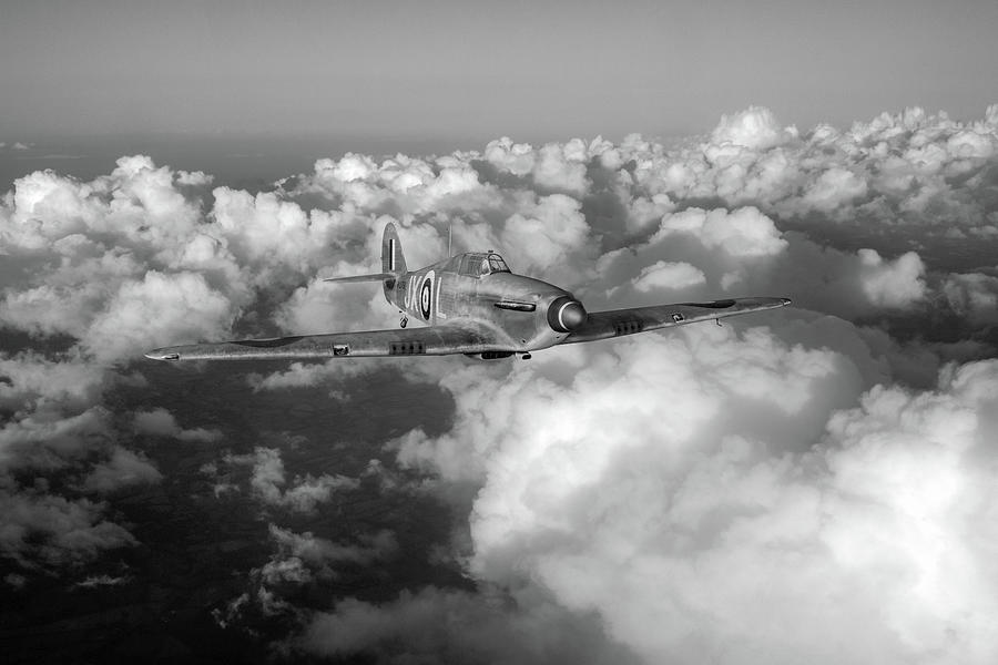 Hurricane JX-L in flight BW version Photograph by Gary Eason