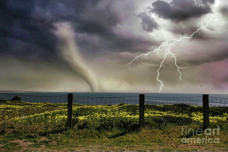 Hurricane Lightning Digital Mix Landscape  Digital Art by Chuck Kuhn