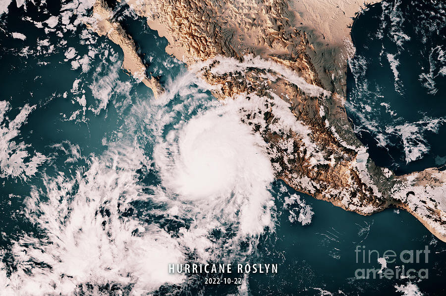 Hurricane Roslyn 2022 Cloud Map Mexico 3D Render Neutral Digital Art By ...