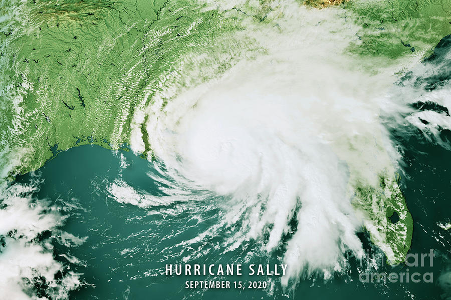 Map Digital Art - Hurricane Sally 2020 Topographic Map 3D Render Color  by Frank Ramspott