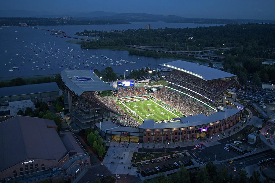 Husky Stadium and the Mountain Photograph by Max Waugh