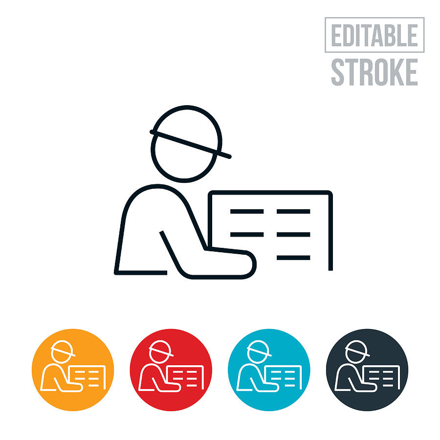 HVAC Technician Thin Line Icon - Editable Stroke Drawing by Appleuzr HVAC Technician Thin Line Icon - Editable Stroke Drawing by Appleuzr