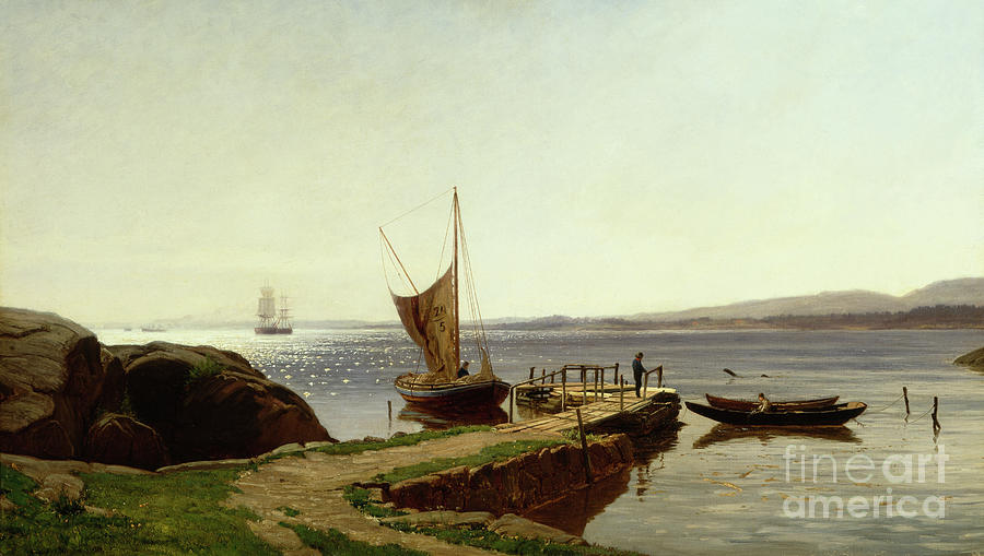 Hvaler quay, 1884 Painting by O Vaering by Amaldus Nielsen