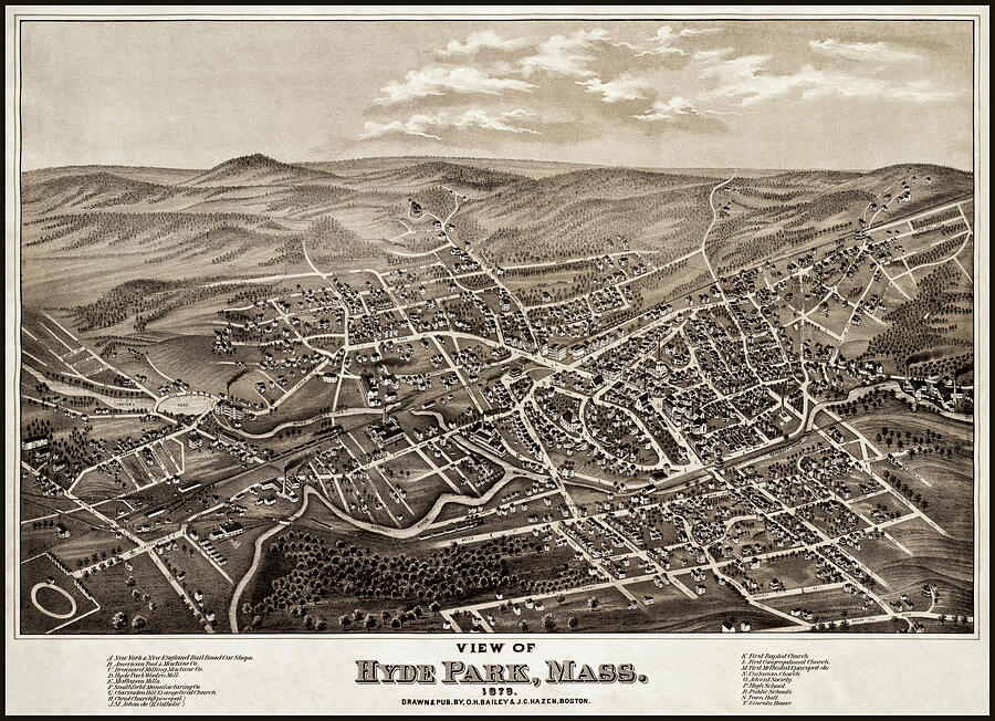 Hyde Park Massachusetts Vintage Map Birds Eye View 1879 Photograph by ...