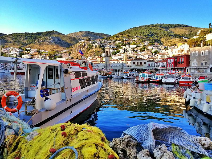 Boat Photograph - Hydra Greece Port Panoramic View by Amalia Suruceanu