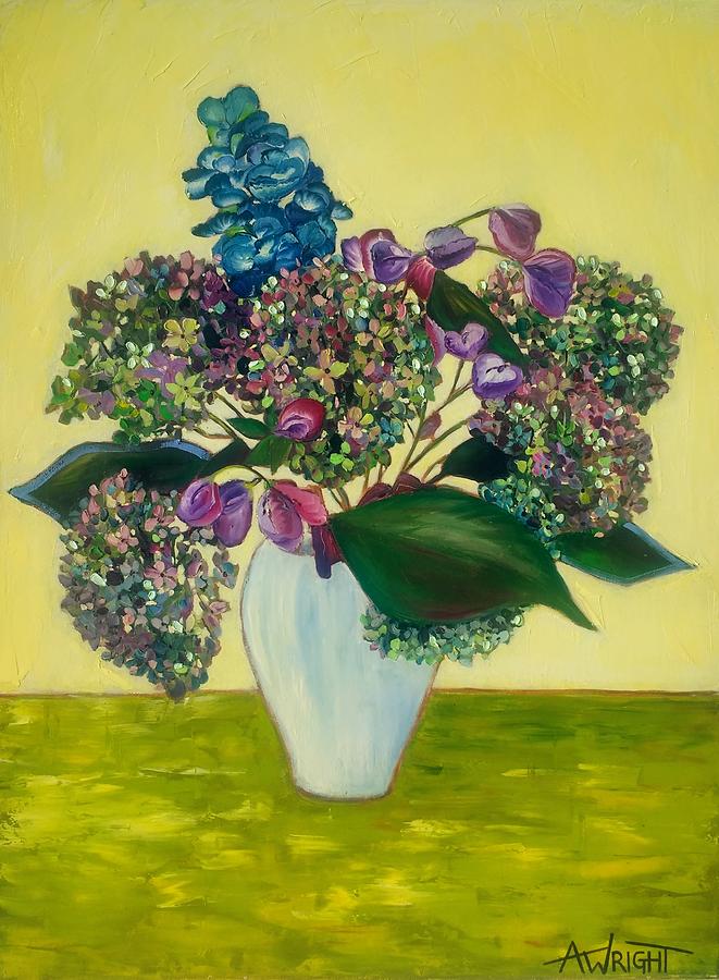 Hydrangea in a vase Painting by Angie Wright