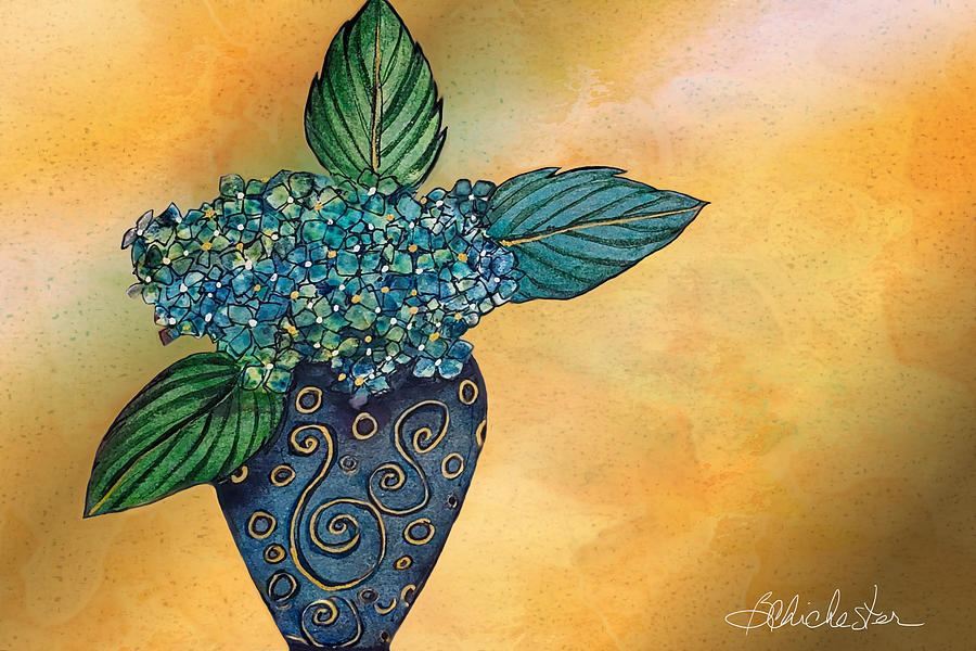 Hydrangea In Indigo Vase Painting by Barbara Chichester