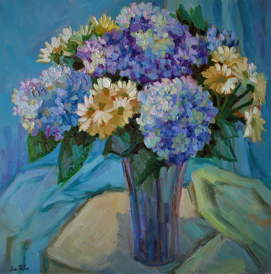 Hydrangeas and Daisies Painting by Diane McClary