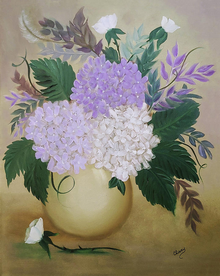 Hydrangeas and Roses Painting by Linda Clary