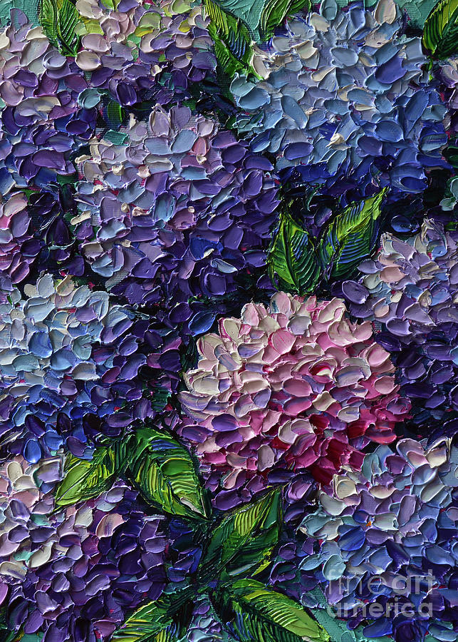HYDRANGEAS Bush Detail 1 commissioned palette knife oil painting Painting by Mona Edulesco