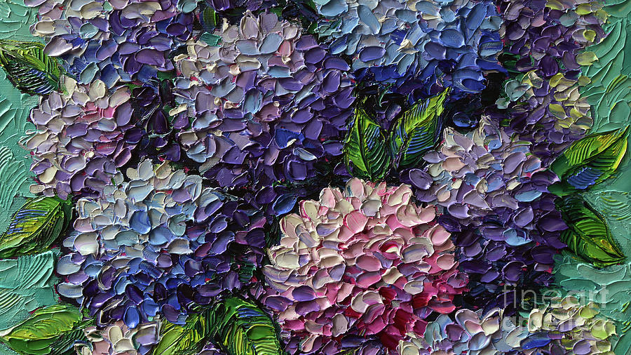 HYDRANGEAS Bush Detail 2 commissioned palette knife oil painting Painting by Mona Edulesco
