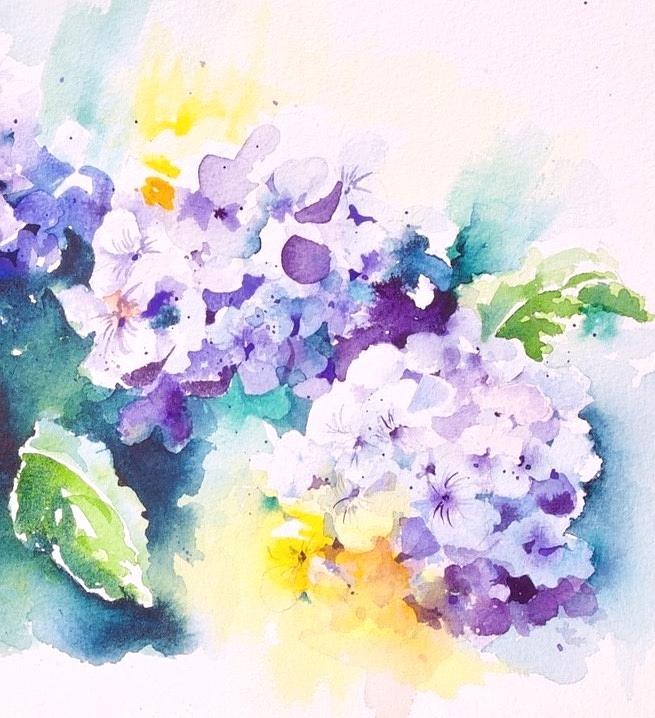 Hydrangeas Cropped Painting by Lael Rutherford