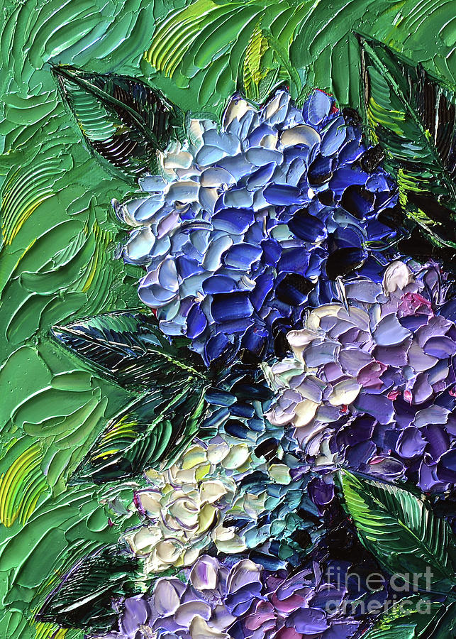 HYDRANGEAS DETAIL 2 textured impressionism oil painting Painting by Mona Edulesco