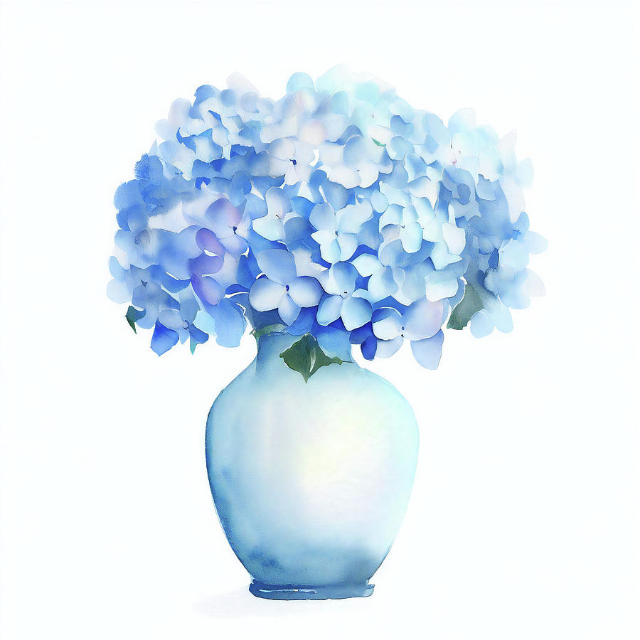 Hydrangeas in a Blue Vase Digital Art by Alison Frank