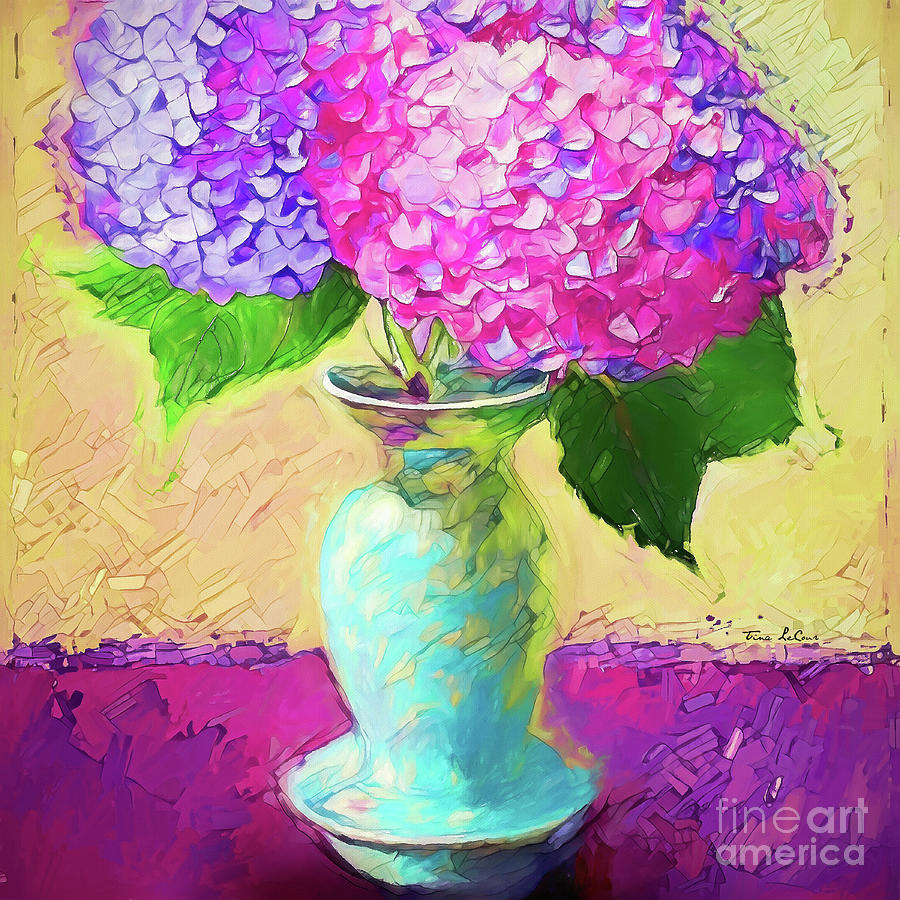 Hydrangeas In A Blue Vase Painting by Tina LeCour - Fine Art America