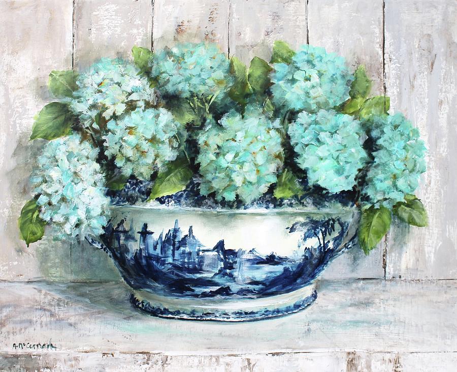 Hydrangeas in Blue and White Tureen Painting by Gail McCormack