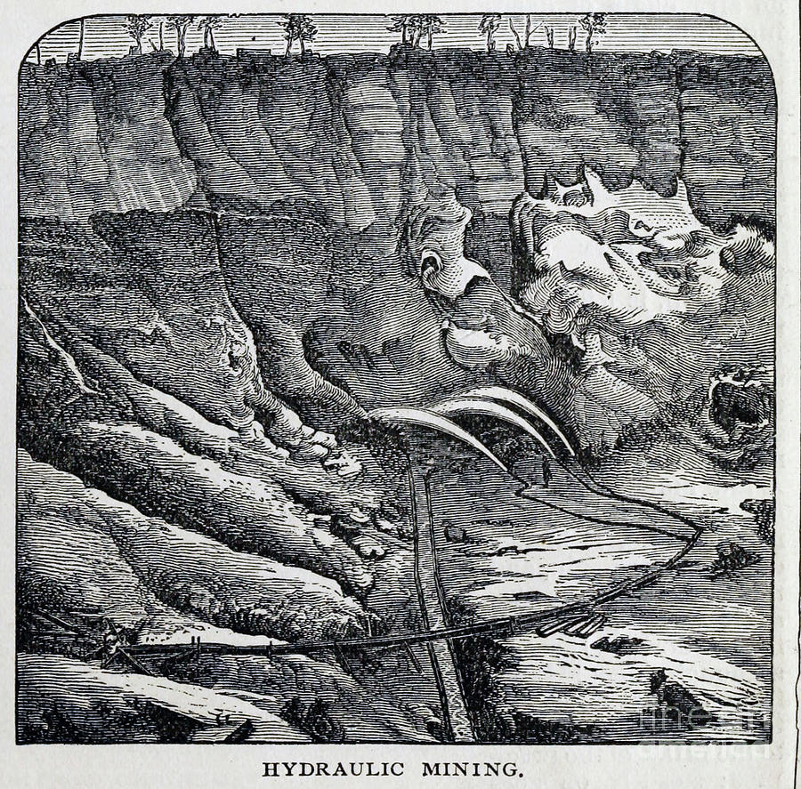 HYDRAULIC MINING a2 Drawing by Historic Illustrations