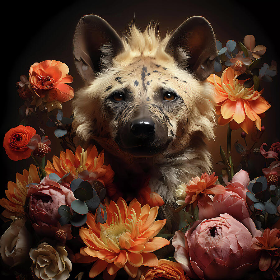 Flower Digital Art - Hyena in flowers by Vaclav Zabransky