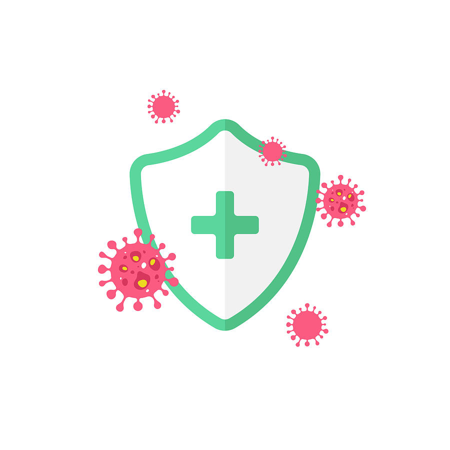 Hygienic Shield Protecting and Immune System Icon Flat Design. Drawing by Designer29