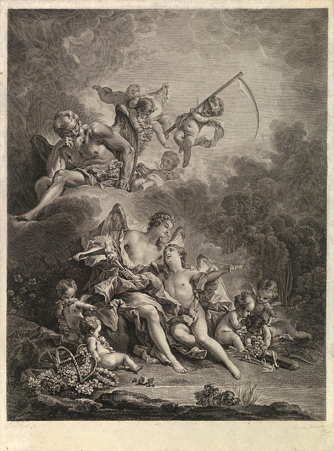 Hymen and Cupid  Drawing by Jacques Firmin Beauvarlet