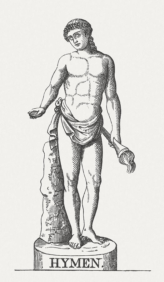 Hymen, Greek god of of marriage ceremonies, published in 1878 Drawing by Zu_09