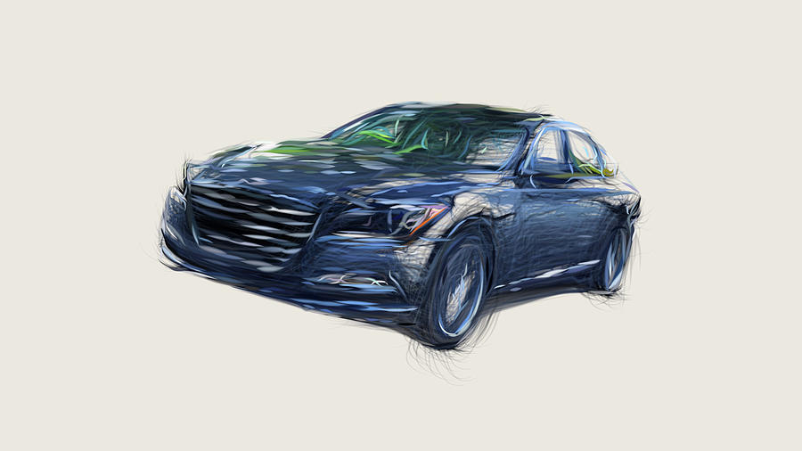 Hyundai Genesis Car Drawing Digital Art by CarsToon Concept