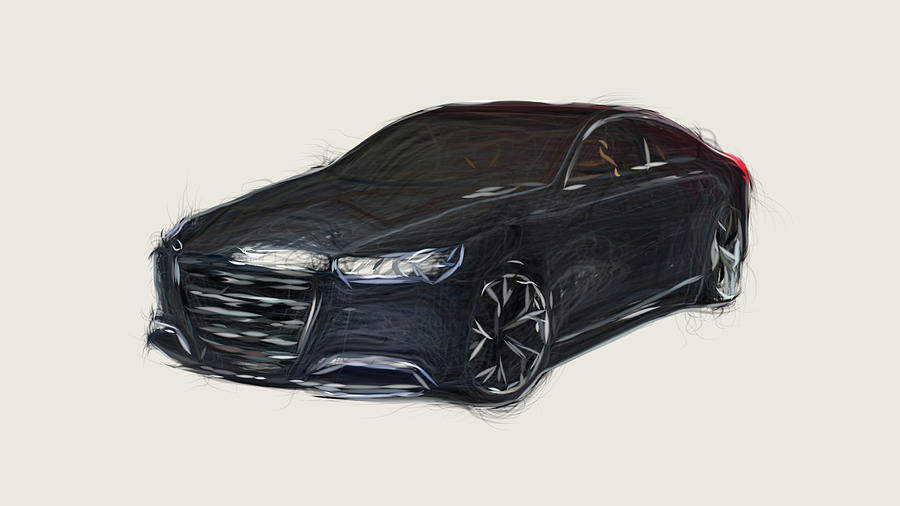 Hyundai HCD 14 Genesis Concept Car Drawing Digital Art by CarsToon Concept