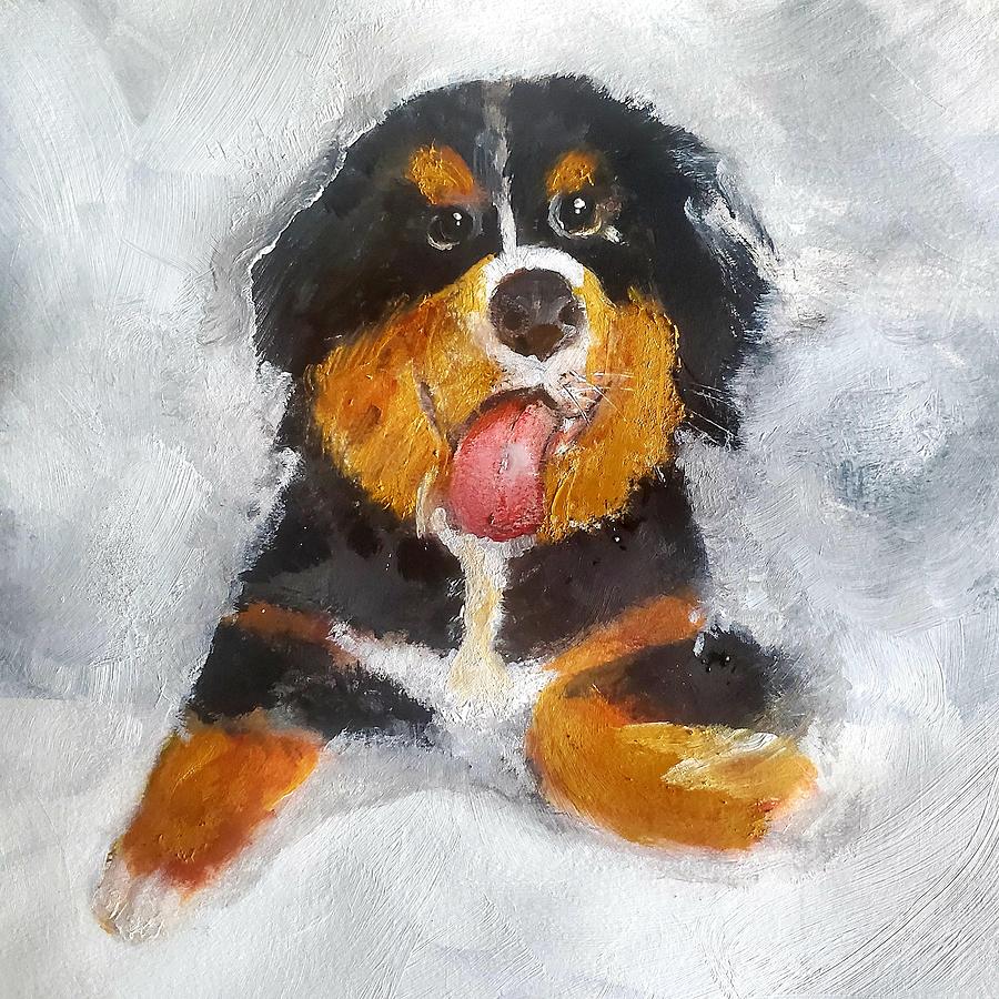I am a cute Bernese Mountain   puppy painting Painting by Lisa Kaiser