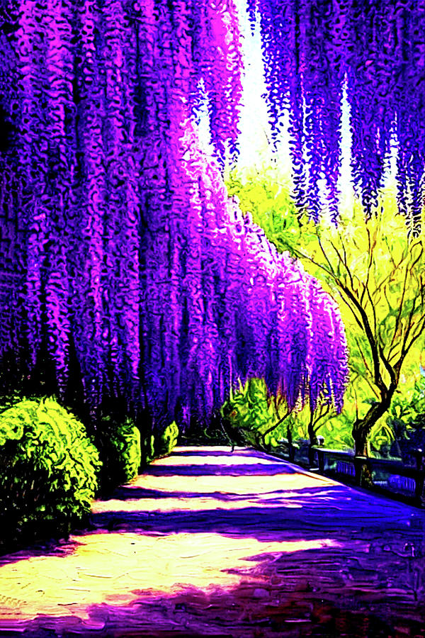 I am Enjoying the View of Flowering Japanese Wisteria Today Since it is a Sunny Day Digital Art by Lena Owens - OLena Art Vibrant Palette Knife and Graphic Design