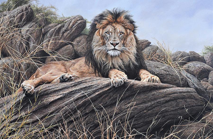 I am King - Lion Painting Painting by Alan M Hunt