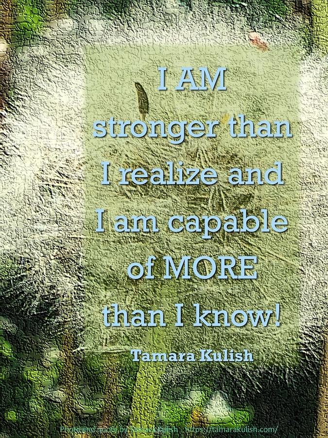 I am stronger than I realize Photograph by Tamara Kulish