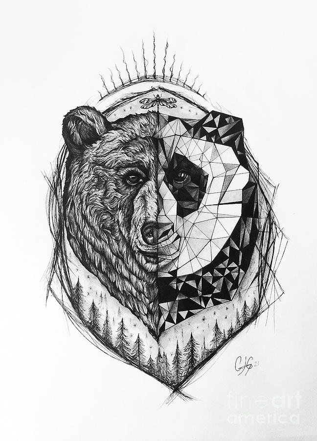 Duality Drawing - I Bear With You by Carrie Jackson Glenn