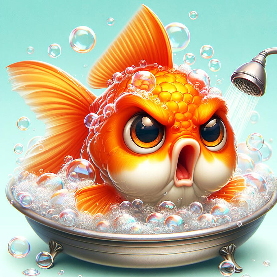 I Dont Wanna Bath - Grumpy Goldfish Digital Art by Ronald Mills
