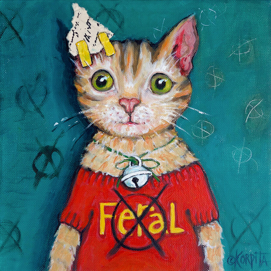 Cat Painting - I Has Ear - Cat Rescue by Rebecca Korpita