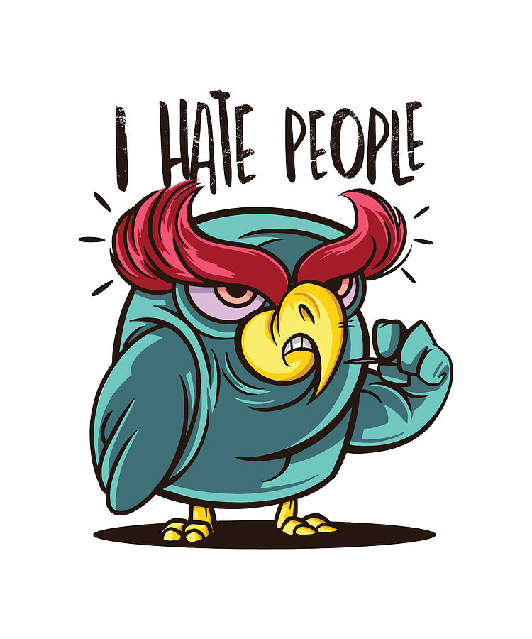 I hate people angry owl cartoon funny eyebrows Digital Art by Norman W -  Fine Art America