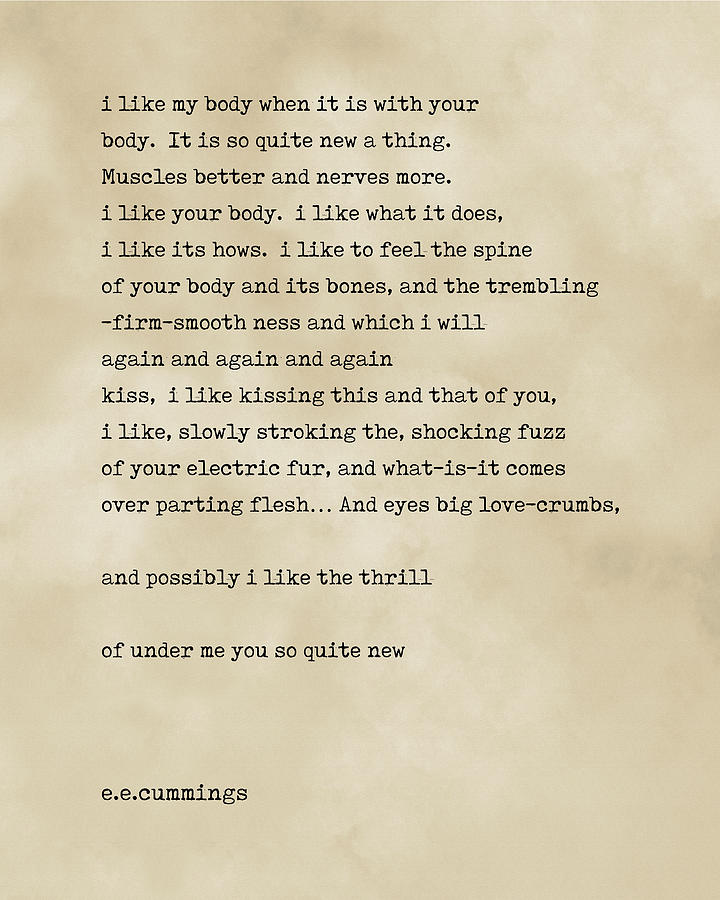 I like my body when it is with your body - E.E. Cummings Poem, Literature, Typewriter Print, Vintage Digital Art by Studio Grafiikka