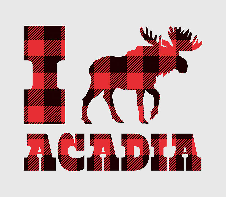 I Love Acadia National Park Maine Plaid Moose Digital Art by Aaron Geraud