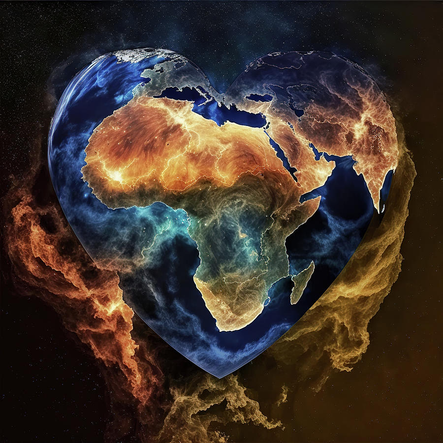 I Love Africa, Heart Shaped Globe with the Continent of Africa Digital Art by Jim Vallee