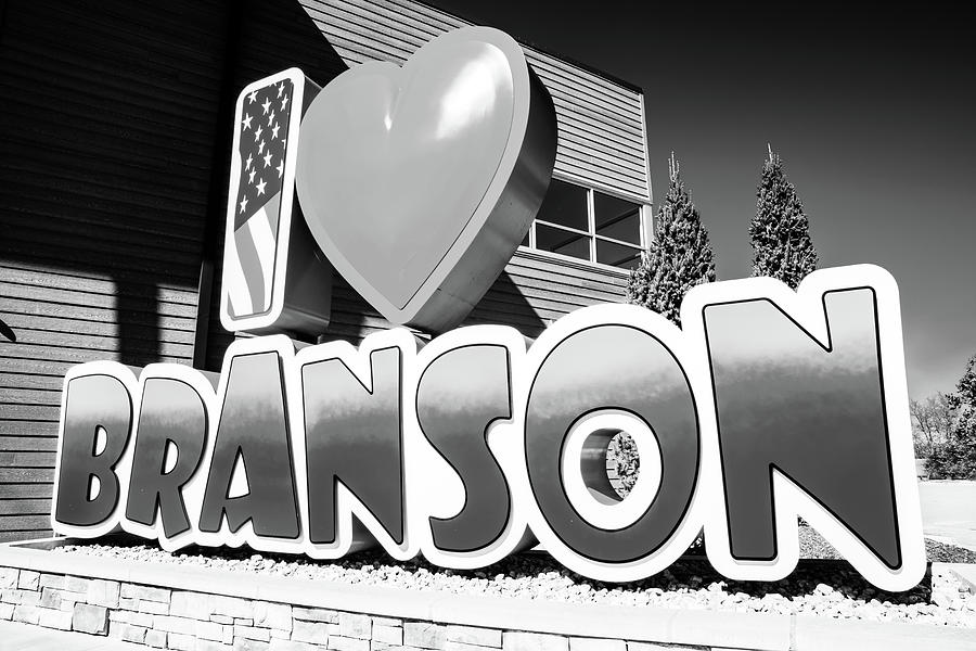 I Love Branson Sign - Black and White Edition Photograph by Gregory Ballos