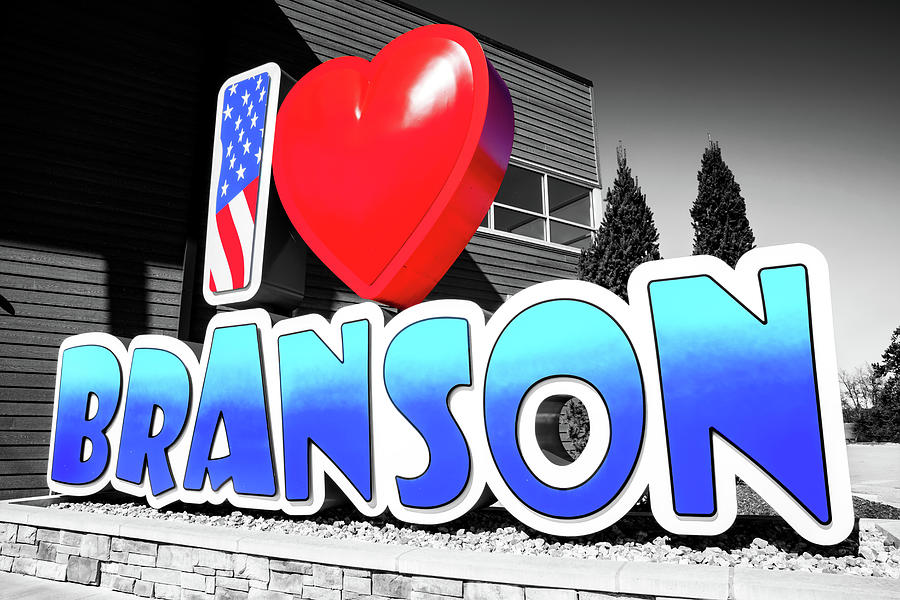 I Love Branson Sign - Selective Color Photograph by Gregory Ballos