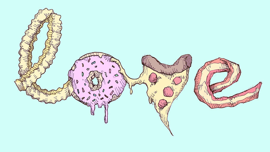 Donut Drawing - I Love Food by Ludwig Van Bacon