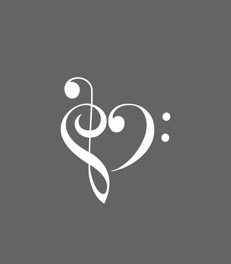 I Love Music Heart Treble Bass Clef Symbol Apparel Digital Art by ...