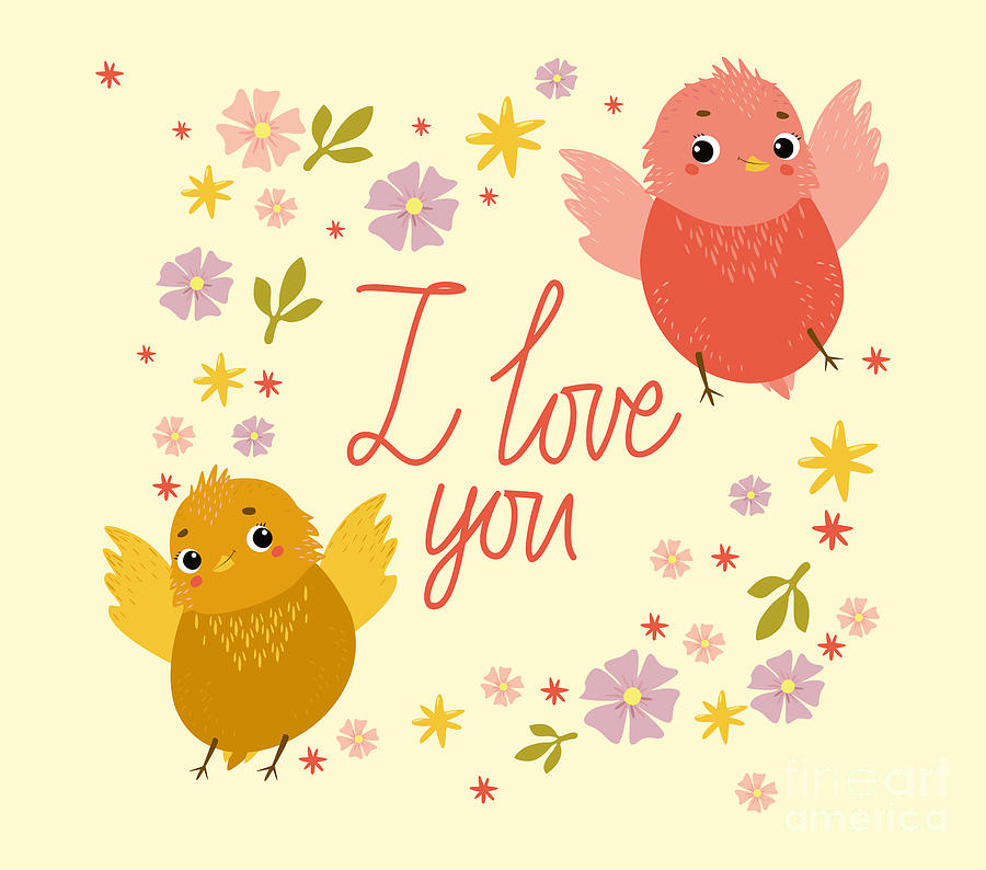 I love you and cute birds Digital Art by Arkitekta Art - Fine Art America