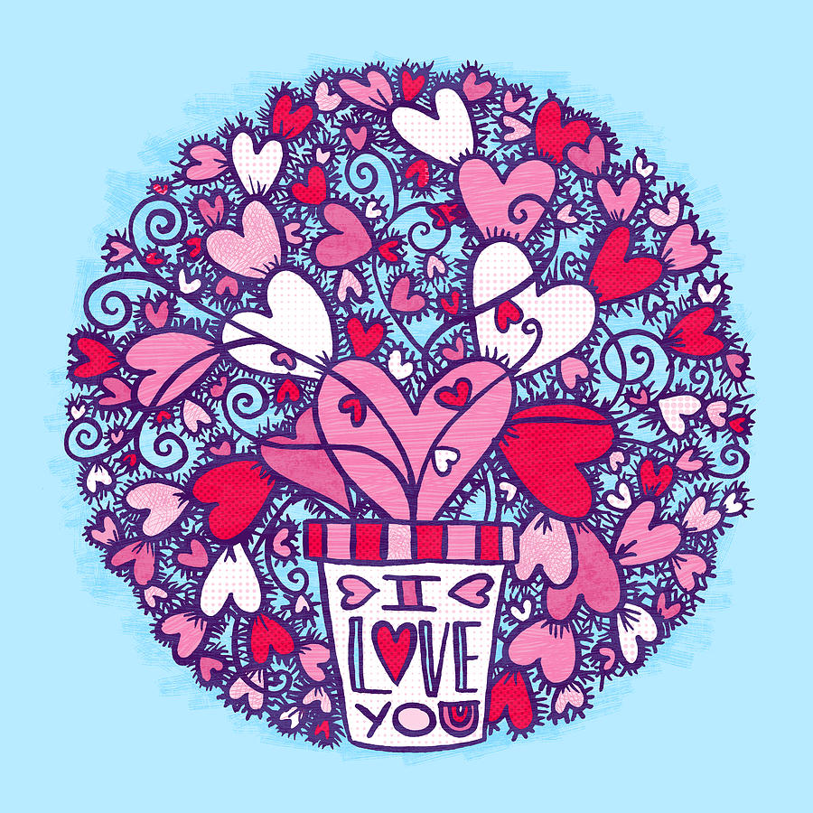 I Love You Circular Heart Cacti Valentines Day - Art by Jen Montgomery Painting by Jen Montgomery