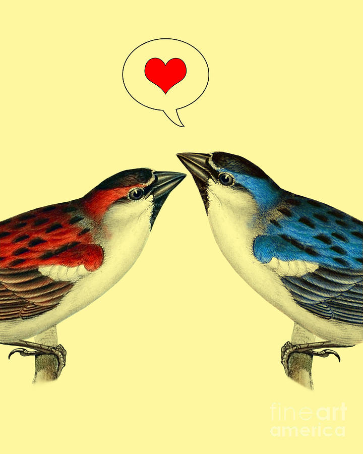 Sparrow Mixed Media - I Love You Sparrows by Madame Memento