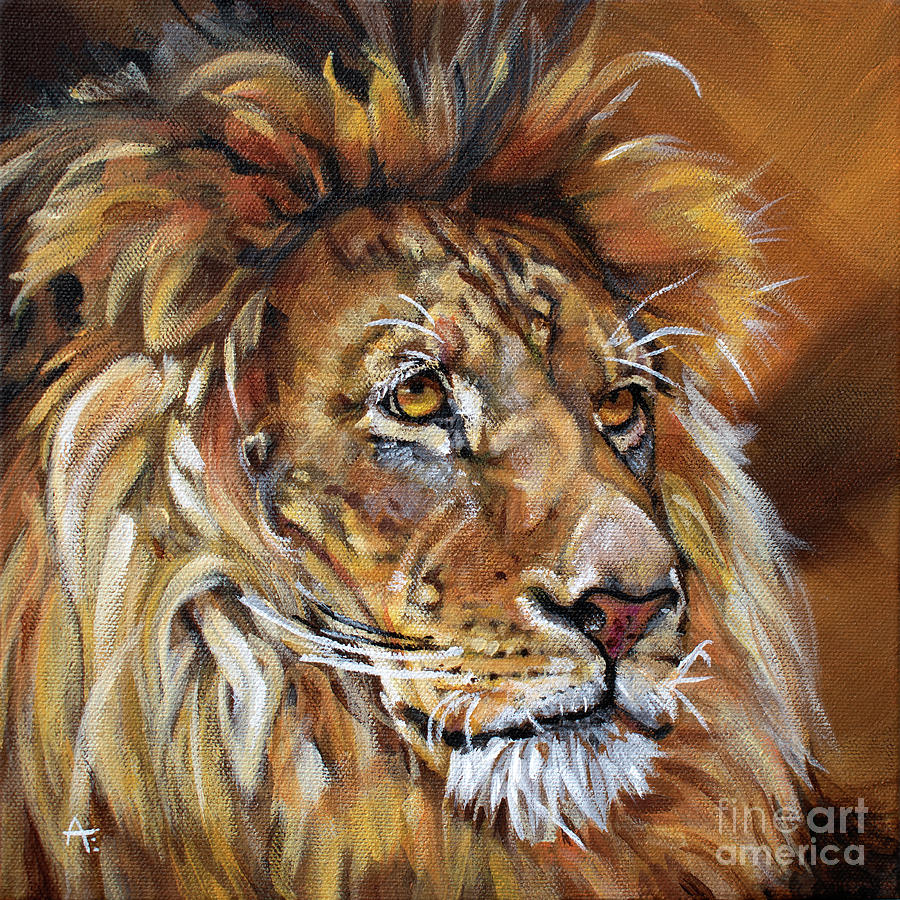 I Spy - Lion painting Painting by Annie Troe